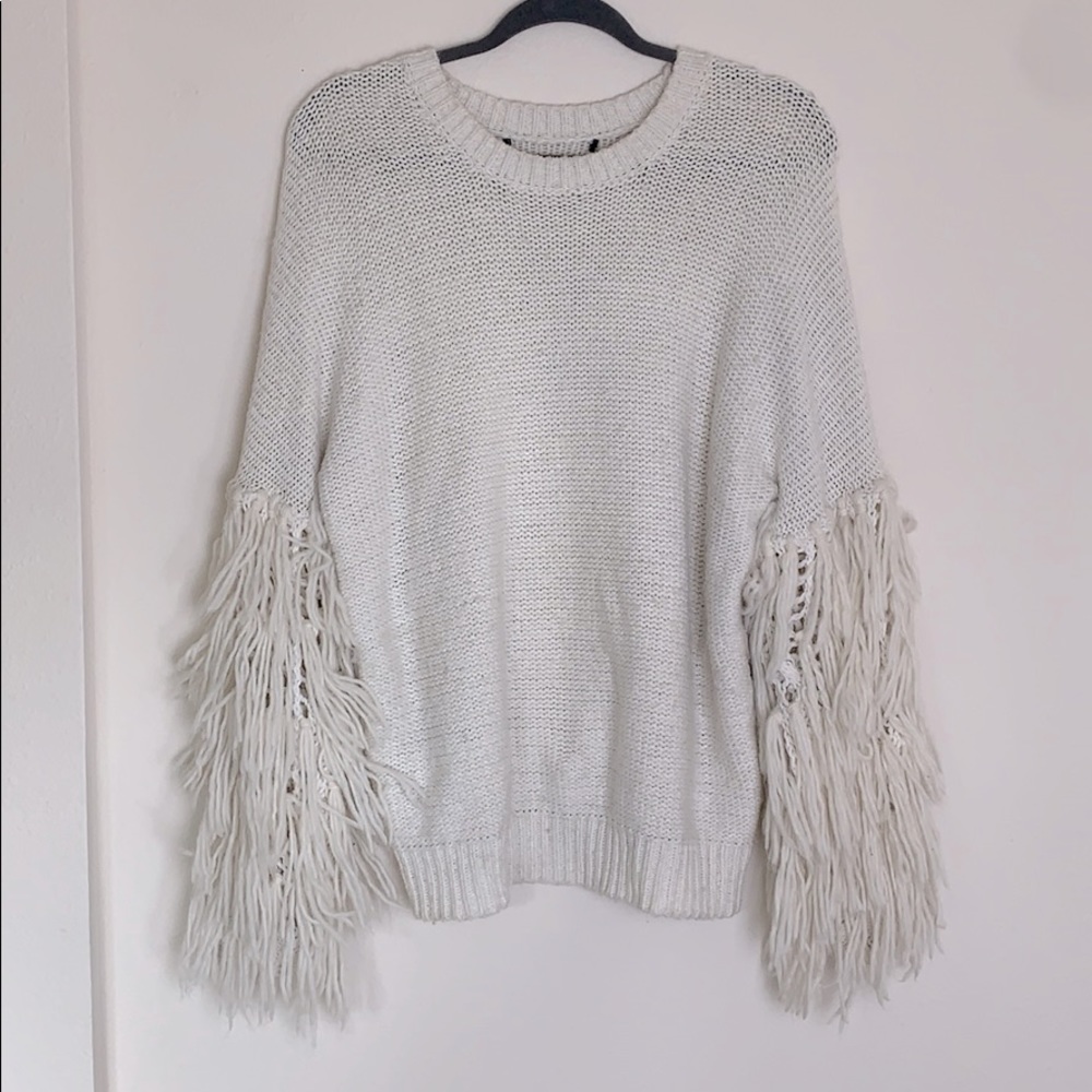 Fringe Sleeve Sweater - Small